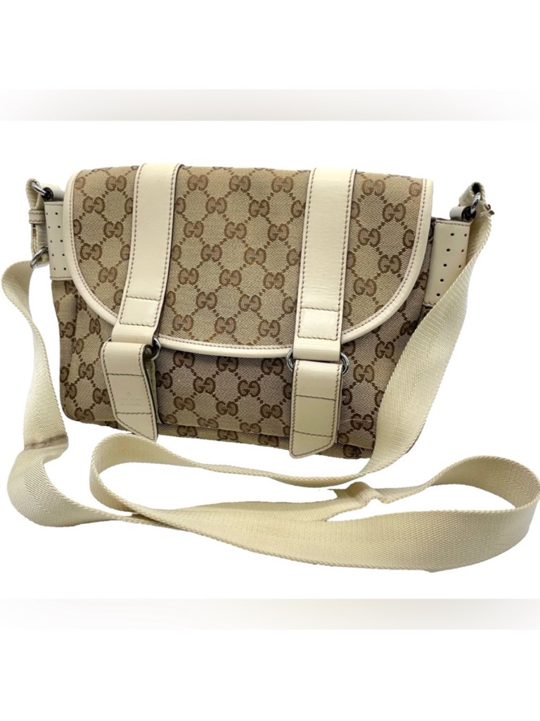 Authentic Gucci Monogram Brown And Cream Crossbody Bag With Monogram Canvas